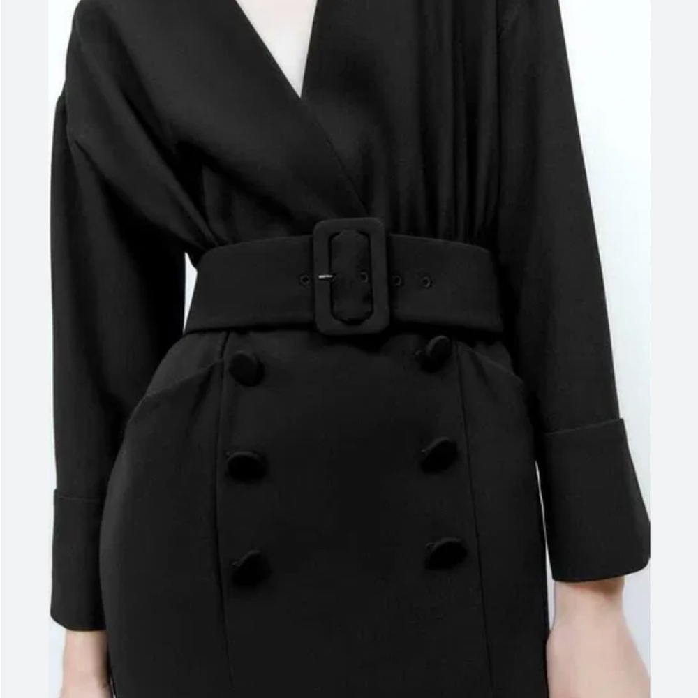 Zara Black Midi Dress with Belt